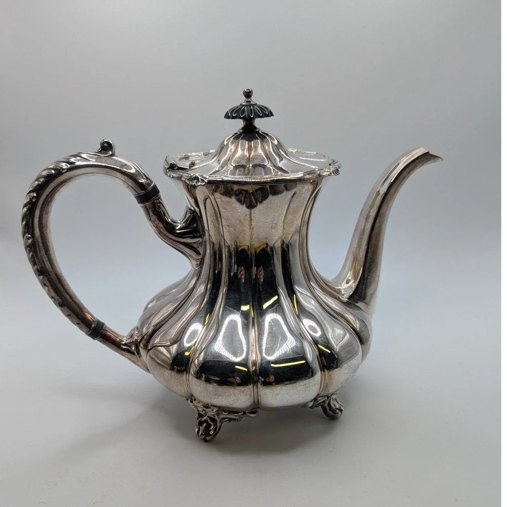 Antique Victorian Melon Ribbed Silver Plate Teapot E.G. Webster & Son Ornate Lux